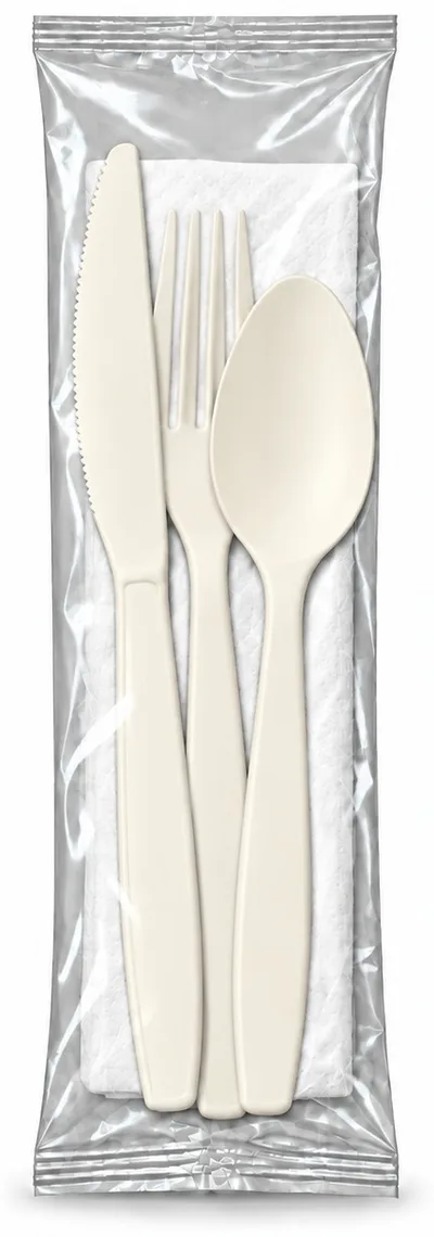 Compostable CPLA Cutlery Kit with Napkin, Medd Max item 4CPLAKFSN100