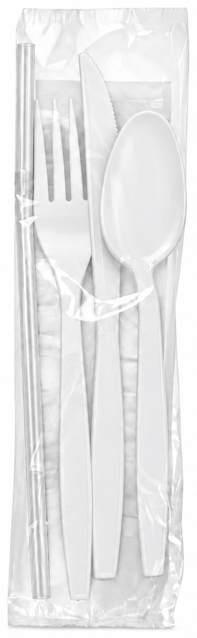 Heavyweight White Cutlery Kit with Flex Straw