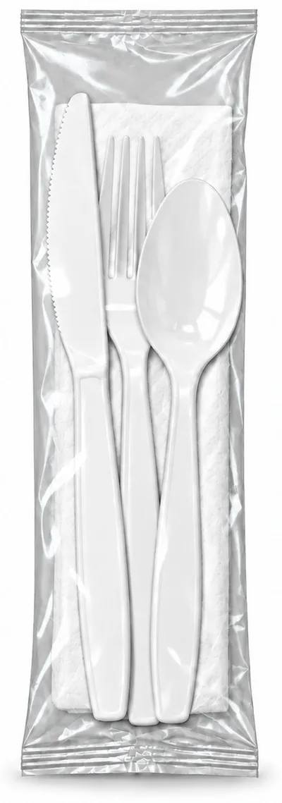Mediumweight White Cutlery Kit with Napkin, Medd Max item 4MWKFSN250