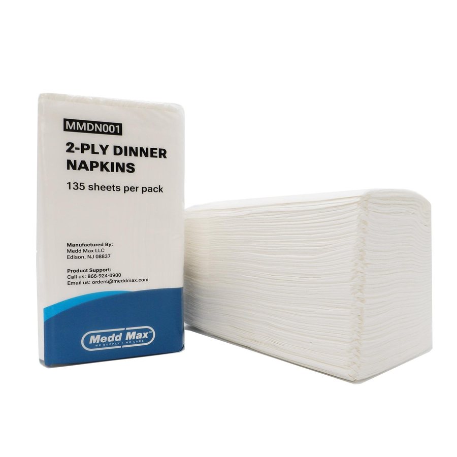 Dinner Napkins, 2-Ply, 1/8 Fold, 16.5" x 14", White